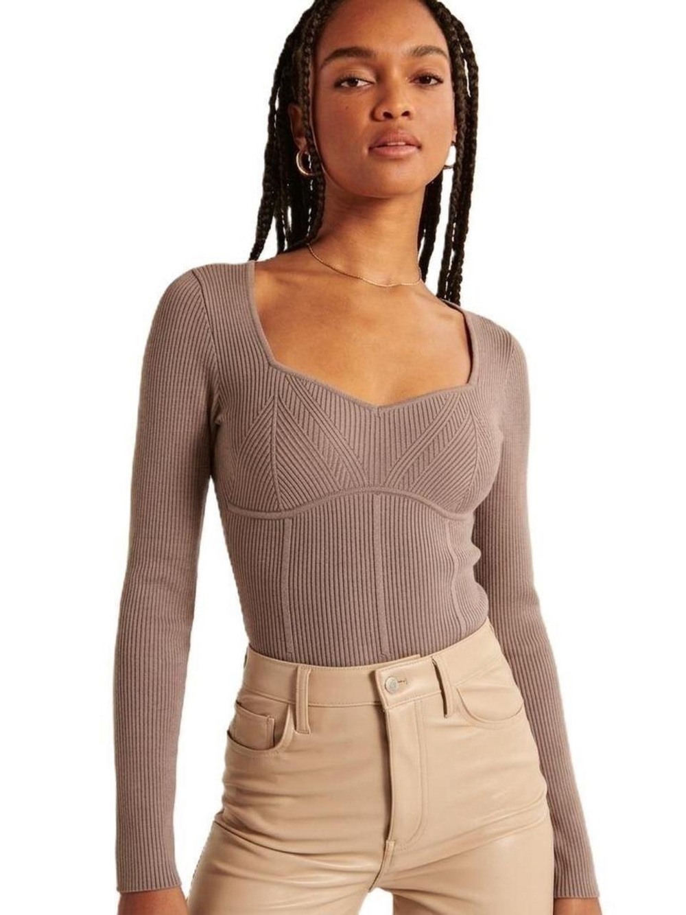 Abercrombie & Fitched Ribbed Long Sleeve Sweetheart Corset Bodysuit